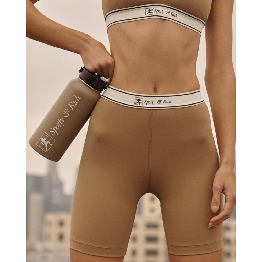 Sporty & Rich Brown High-Waist Bike Shorts with White Trim